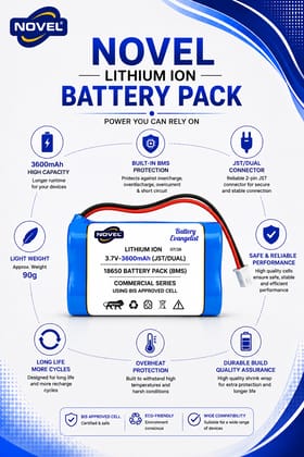NOVEL 3.7V BMS 18650 LITHIUM ION DUAL BATTERY PACK WITH JST 2PIN- 3600mAh