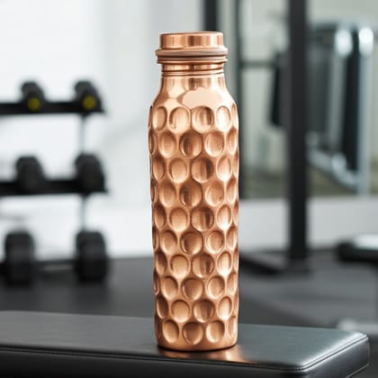 Diamond Design Pure Copper Water Bottle 900 ML | Premium Ayurvedic Bottle , Height : 10.5 Inch (BCMAS079 C)