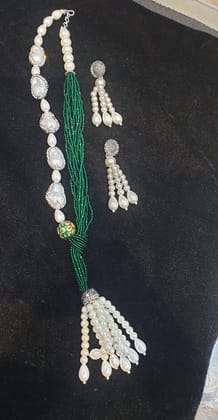 MOP with onyx layered necklace with earrings