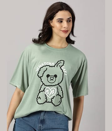 RodZen Women Cotton Blend Printed Oversized Fit Round Neck T-Shirt ( Mint Green )