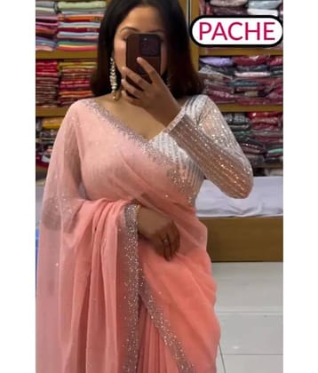 Gullak Georgette Embellished Saree With Unstitched Blouse Piece ( Peach )