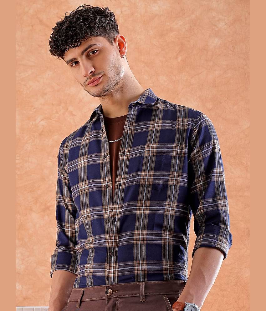 HARDSODA Polyester Regular Fit Checks Full Sleeves Men's Casual Shirt - Navy Blue ( Pack of 1 )