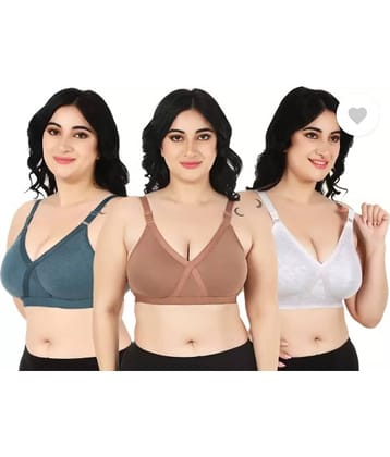Funahme Pack of 3 Cotton Blend Non Padded Everyday Bra For Women ( Multicolor )