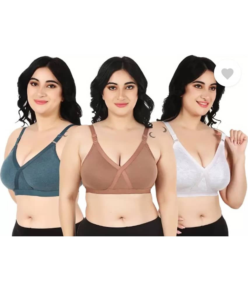 Funahme Pack of 3 Cotton Blend Non Padded Everyday Bra For Women ( Multicolor )