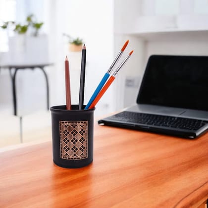 Black Pen Stand - Bidri Art - Copper Inlay Work