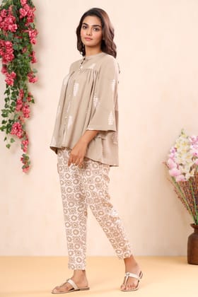 BEIGE MOTIF  PRINTED CO-ORD SET-S