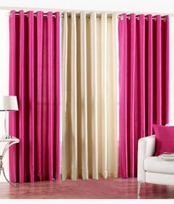 Homefab India Plain Semi-Transparent Eyelet Door Curtain 6ft (Pack of 3) - Multicolor