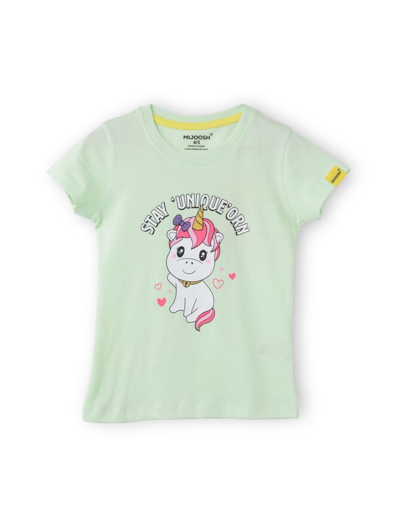 Stylish Kids Girls T shirt Cotton Patina Green Cute Unicorn 2025 at ShopCircuit | ONDC