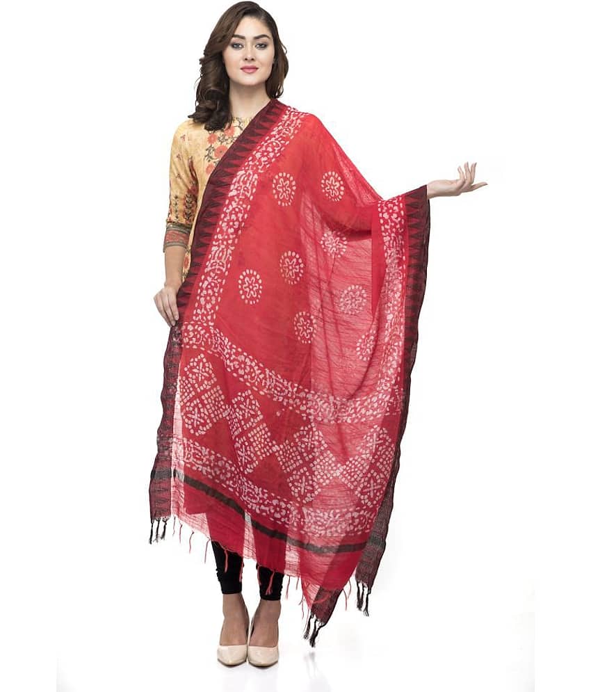 A R Silk Red Cotton Batik Dupatta
