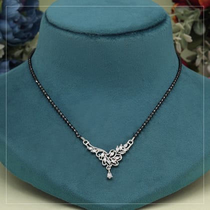 Silver Color American Diamond Mangalsutra (MS341SLV)-Length: 42.00 CM x Width: 0.20 CM / Silver / Alloy With Good Quality Silver Plated
