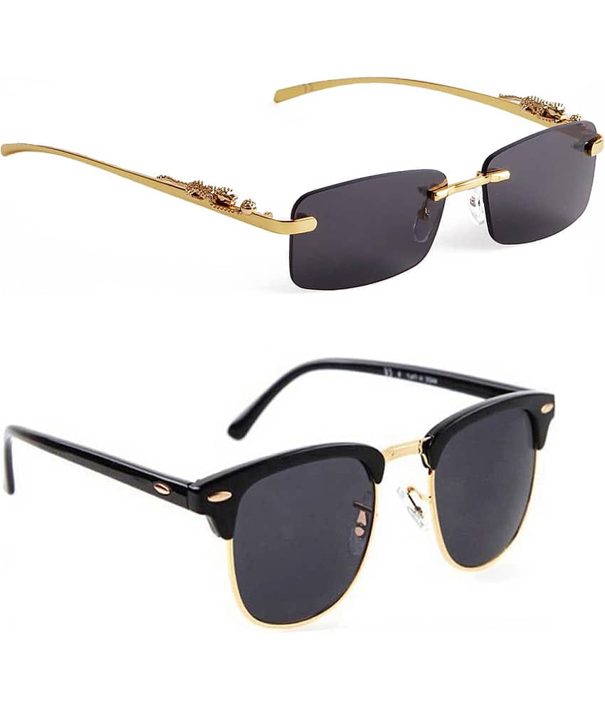 Elligator Gold Rectangular Sunglasses ( Pack of 2 )