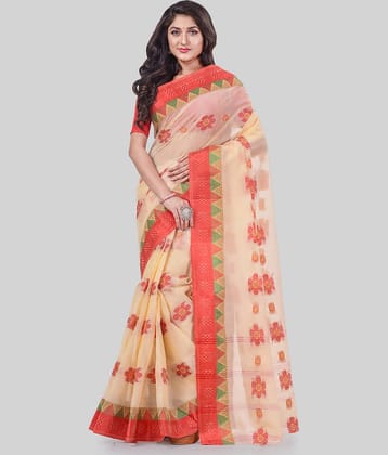 Desh Bidesh Cotton Self Design Saree Without Blouse Piece ( Red )