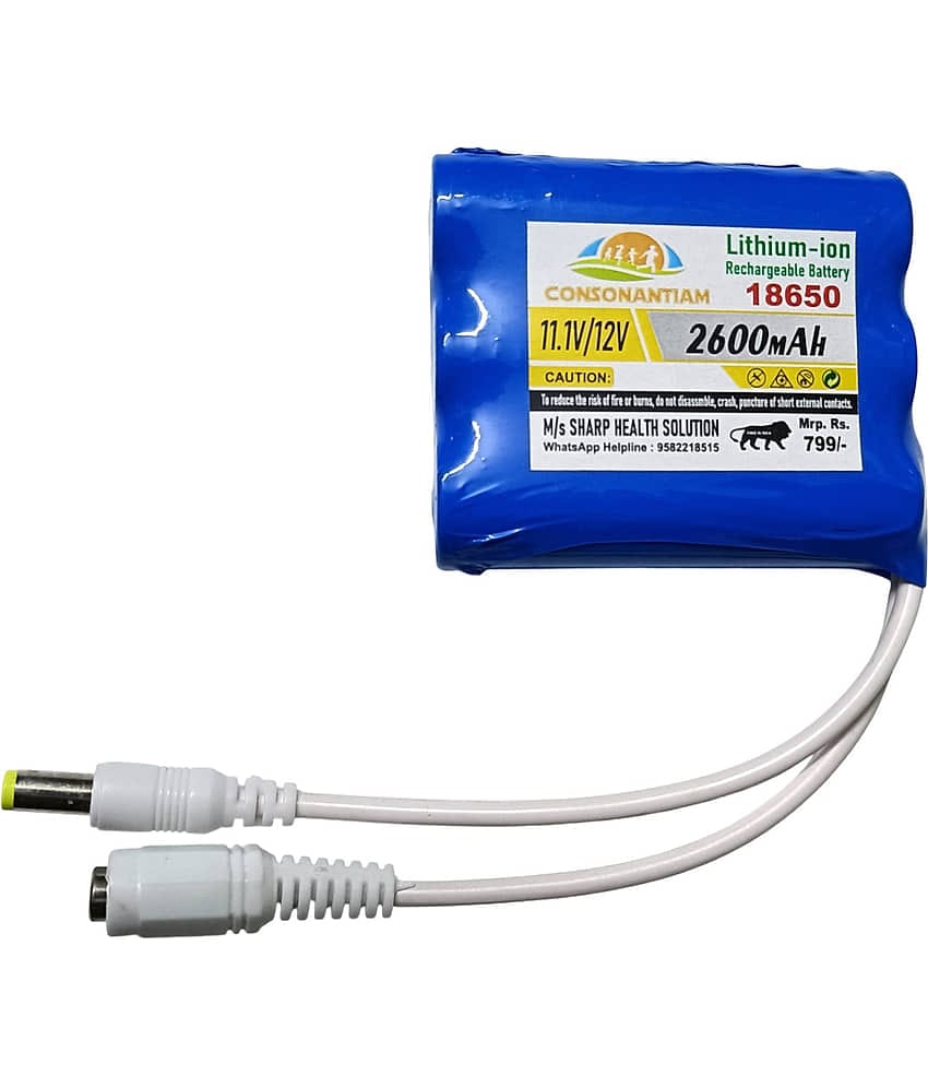 CONSONANTIAM Lithium Ion Battery Pack 11.1/12 Volt 2600 mAH Lithium-Ion Rechargeable with 5.5X2.1 DC Jack Battery, Multipurpose Use Toy, Student Projects, Devices, Etc. 12 Volt Battery Li-Ion 18650
