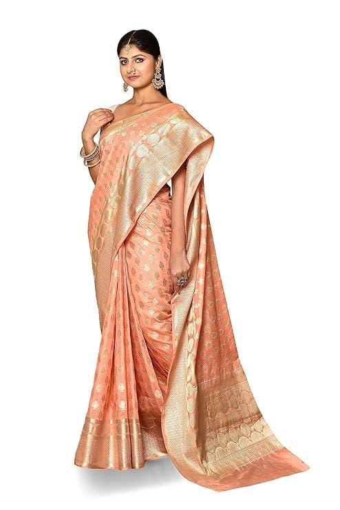 Naveera Women's Pure Chiniya Katan Silk Banarasi Saree With Unstitched Blouse Piece