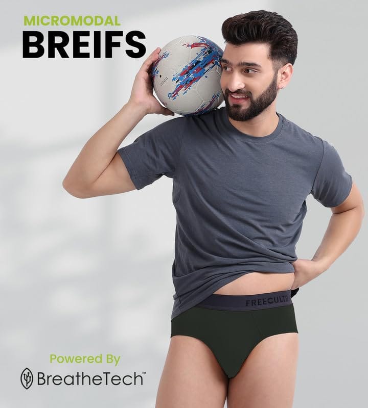 Freecultr Men's Underwear Anti Bacterial Micromodal Airsoft Brief - Non Itch No Chaffing Sweat Proof Pack of 1-Seaweed Green