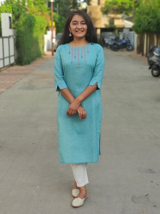 Twinkle Sky Blue Straight Cut Cotton Kurta-XS