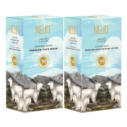 NEUD Combo: Goat Milk Face Wash and Moisturizing Lotion 300 ml Each for Men and Women