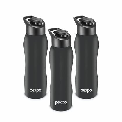 PEXPO Stainless Steel Sports/Fridge Water Bottle, 750 ml, Knight Black, Bistro Xtreme | Wide Mouth & Leak-Proof Water Bottle (Pack of 3)