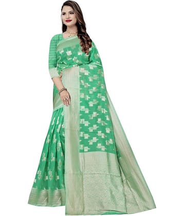 Vkaran Cotton Woven Saree With Unstitched Blouse Piece ( Pink )