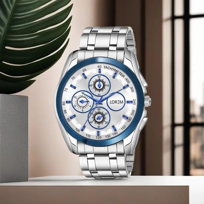 LOREM Black & Silver Dummy Chronograph Metal Analog Watch for Men LR114-UF