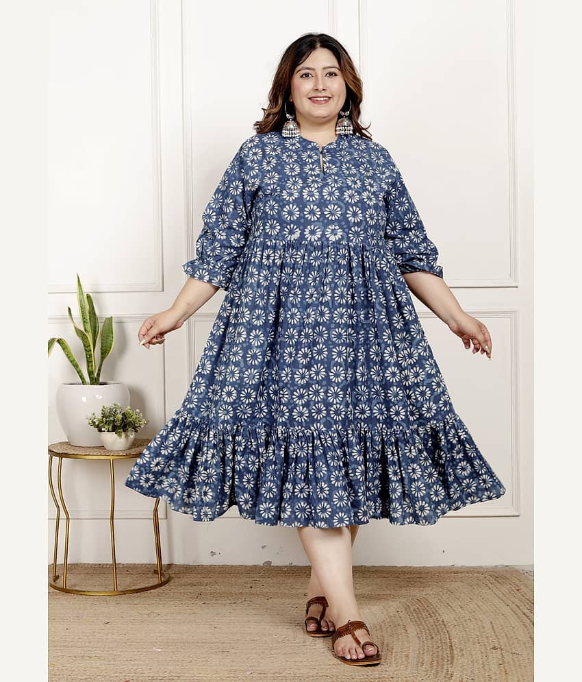 Swasti Women Cotton Printed Ethnic Dress ( Blue )