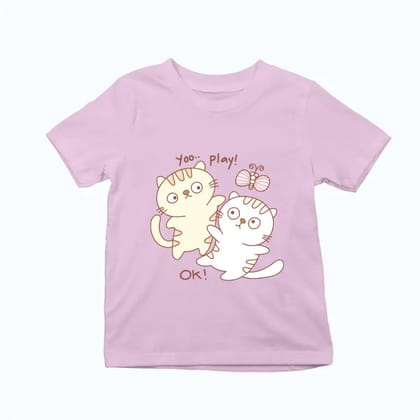Cute Playing Kitten Exclusive T-shirt for Kids-Pink / 0-12 Months