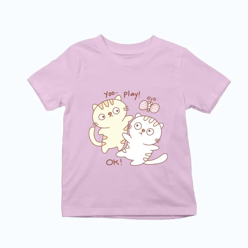 Cute Playing Kitten Exclusive T-shirt for Kids-Pink / 0-12 Months