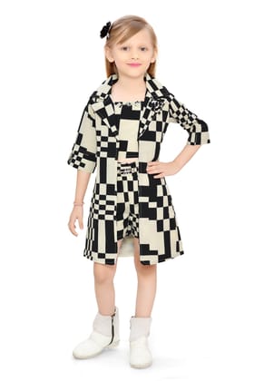 Be:Kids Chic Checkerboard Cream Girls' Two-Piece Outfit: Sleeveless Top and Matching Shorts Set
