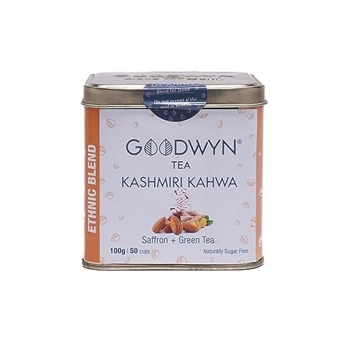 Goodwyn Kashmiri Kahwa Detox Green Tea (100 gm) | Herbal Tea Qawah with Saffron, Almonds & Spices | 100% Natural Loose Tea | Low Caffeine Non Bitter | Rich in Antioxidants