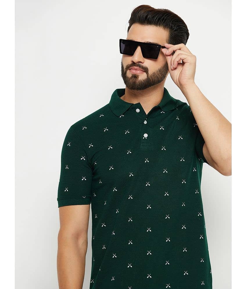 ZEBULUN Pack of 1 Cotton Blend Regular Fit Printed Half Sleeves Men's Polo T Shirt ( Green )