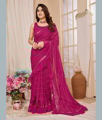 BLEESBURY Georgette Dyed Saree With Unstitched Blouse Piece ( Blue )