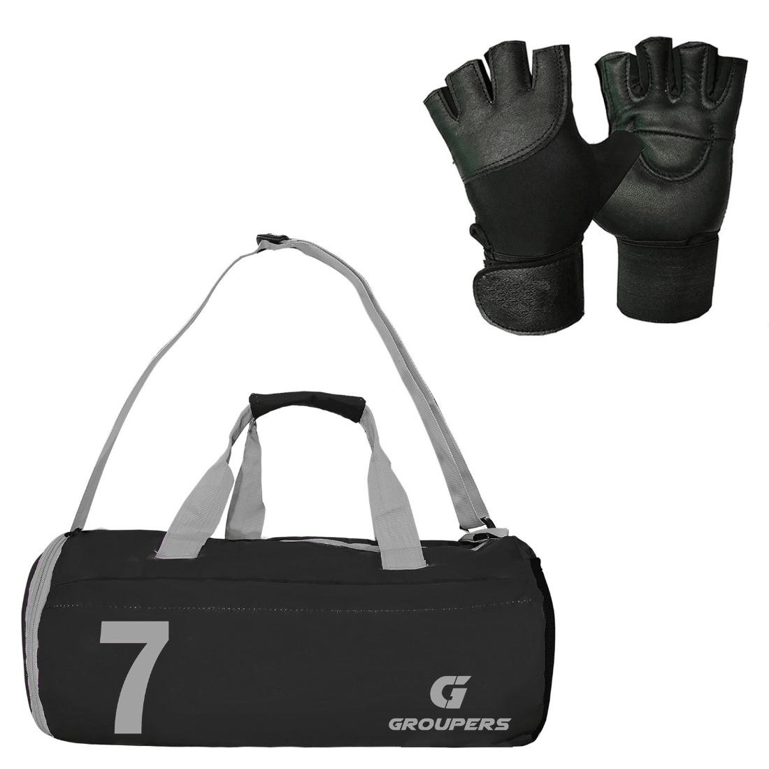 GROUPERS Combo Set of Duffle Polyester Bag with GloveslDuffle Bags Travel (Black 07)