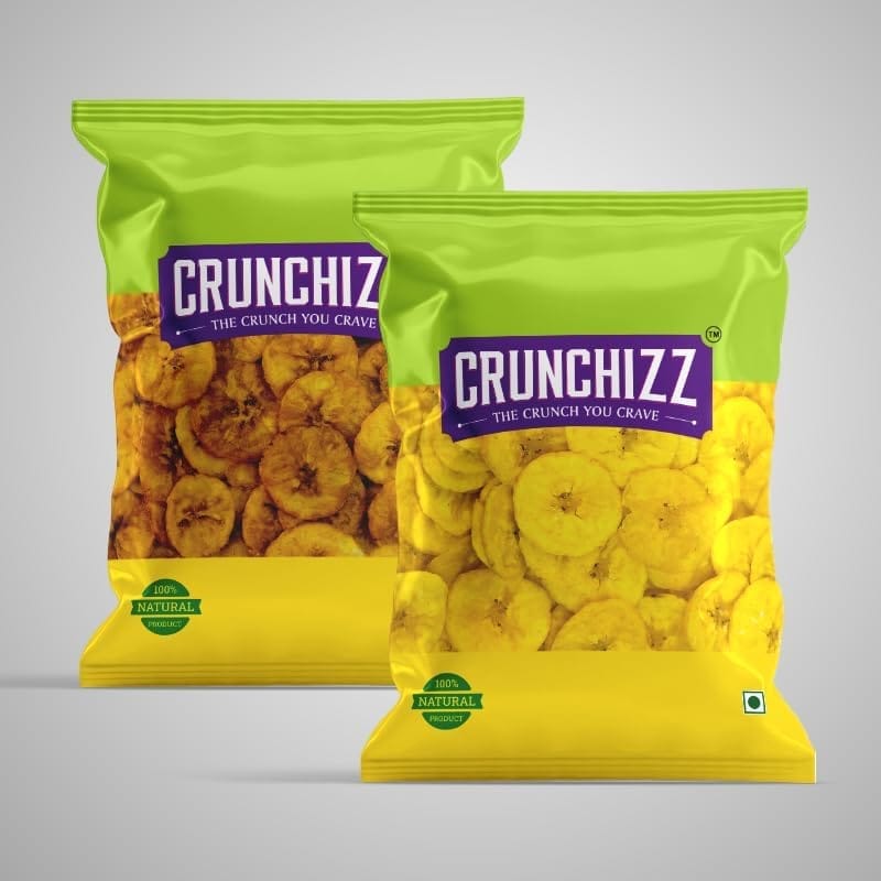 CRUNCHIZZ Authentic Kerala Style Yellow Banana Chips COMBO PACK I Raw Banana (Salty) & Ripe Banana (Sweet) I Traditional South Indian Recipe I No Artificial Additives I Perfect Munchy Bites I Pack of Two I 250 Grams Each I Total 500 Grams