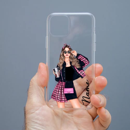 Personalized Cute Girl Transparent Silicon Case Customised with Name for Oppo, Vivo, Redmi, Realme, Poco, Mi, OnePlus, Samsung, iPhone, and More - design 29