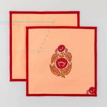 Block Printed Floral Fabric Trivet Red Orange - 8x8-Red & Orange / 100% Cotton / 8 Inches x 8 Inches