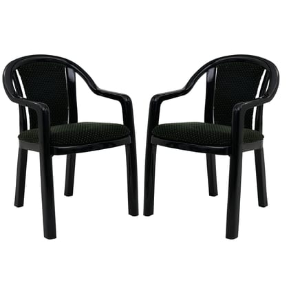 Supreme Furniture Ornate Plastic Cushion Chair with-Arm Suitable for Home, Garden, Office, Living Room, Cafeteria, Restaurant, Hotel, Resort and Indoor(Set of 2, Black-Green)