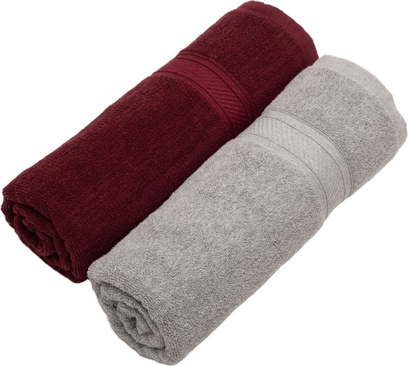 Furnofy Cotton 450 GSM Bath Towel Merun, Grey (Pack Of 2)