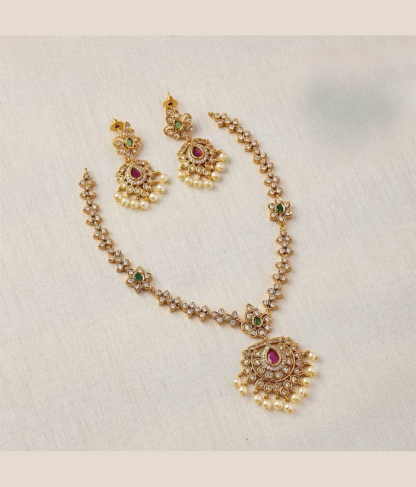 ROFARWORD Gold Brass Necklace Set ( Pack of 1 )
