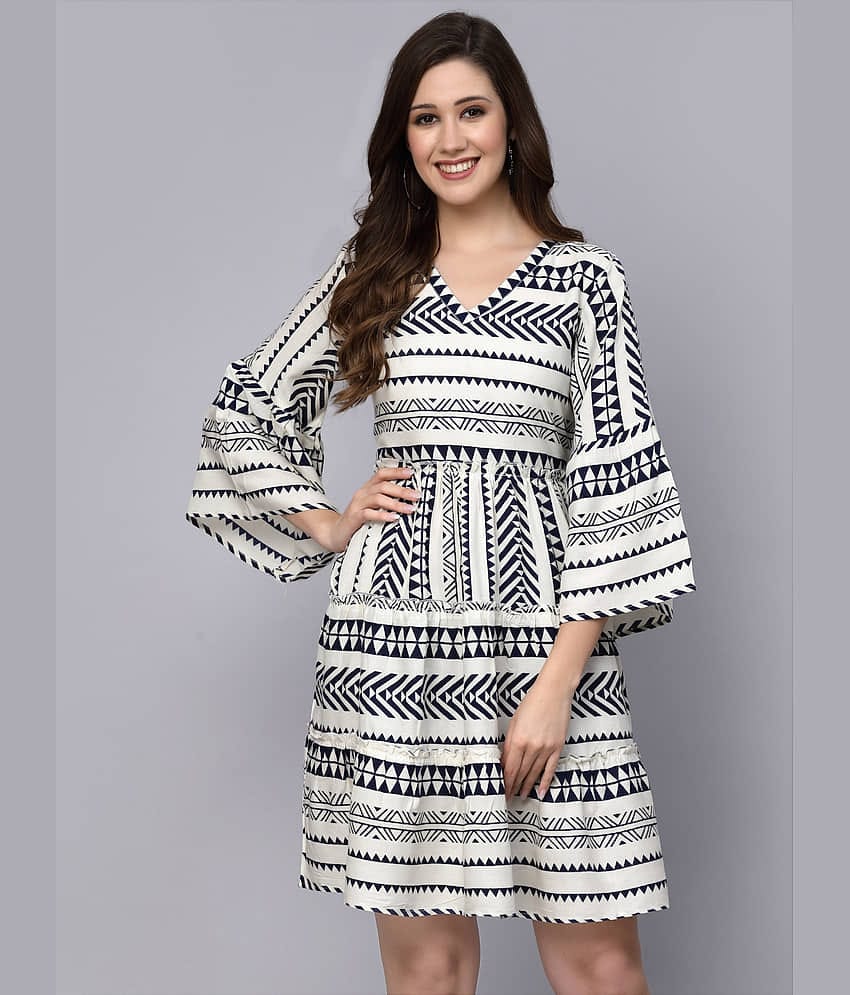 Stylum Women Rayon Printed Fit & Flare Dress ( Navy Blue )