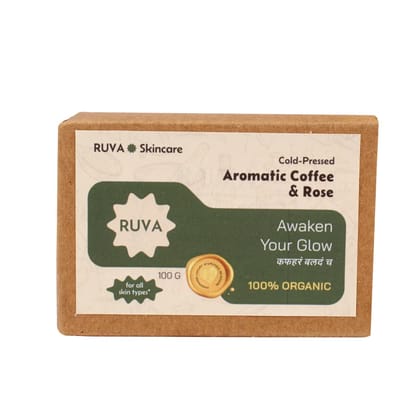RUVA Handmade Aromatic Coffee & Rose Cold-Pressed Ayurvedic Soap Bar | Skin Revival & Gentle Polish, Ancient Beauty Rituals | Velvety Lather, Face Safe | Natural Skincare for All Skin Types