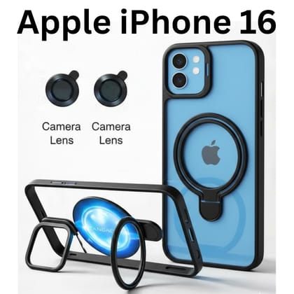 Mobile Cover for Apple iPhone 16 Back Cover | Hybrid (PC + TPU) case | Dual Stand Case with MagSafe Support and Camera Lens Protector Mobile Cover for Apple iPhone 16 Back Cover | Hybrid (PC + TPU) case | Dual Stand Case with MagSafe Support and Camera Lens Protector