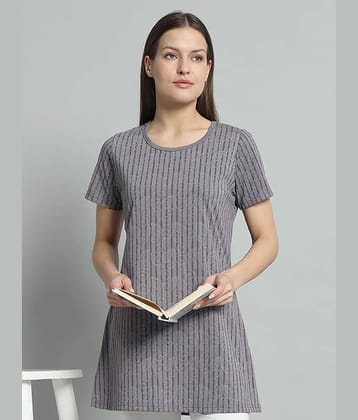 OGEN Women Cotton Blend Striped Regular Fit Round Neck T-Shirt ( Lavender )