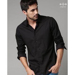 Baleshwar Men Black Solid Casual Shirt (Pack of 1 )