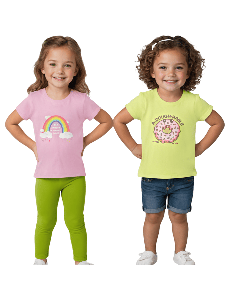 Premium Kids Girls T-Shirt Bonbon Pink / Acid Lime Green, Soft Cotton, Ages 2-6 (2pcs pack) 2025