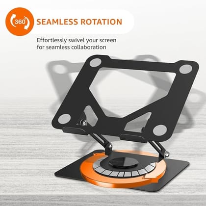 360 Rotating Metal Laptop Stand (Black)| Adjustable Height & Angle | Foldable, Sturdy Carbon Steel | Enhanced Airflow | Supports up to 10kg | Compatible with Laptops & MacBook