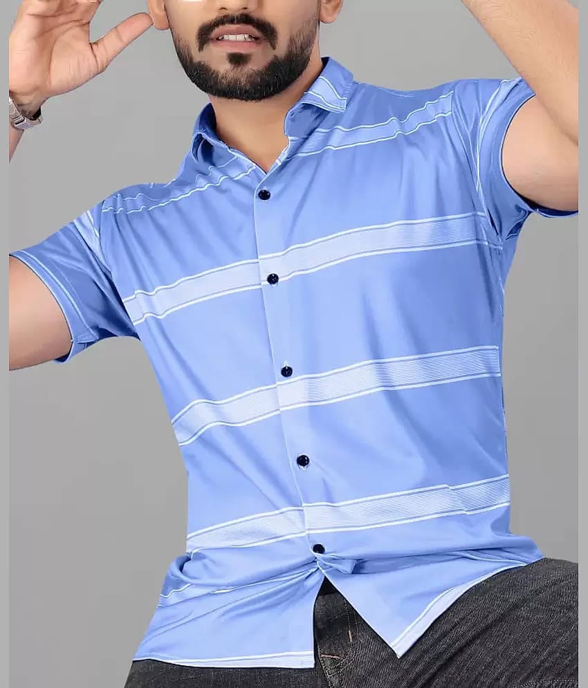 FABRIPPLE Cotton Blend Regular Fit Striped Half Sleeves Men's Casual Shirt - Blue ( Pack of 1 )