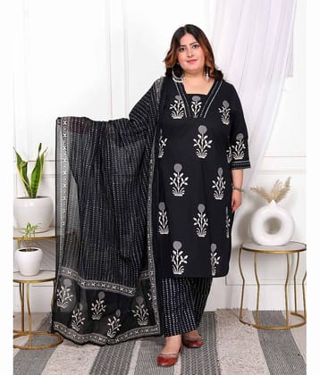 miravan Cotton Printed Kurti With Pants Women's Stitched Salwar Suit - Black ( Pack of 1 )