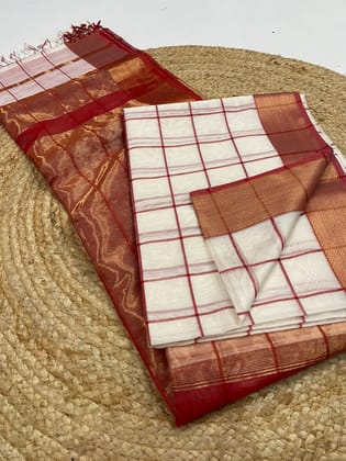 Maheshwari jari kath checkers saree