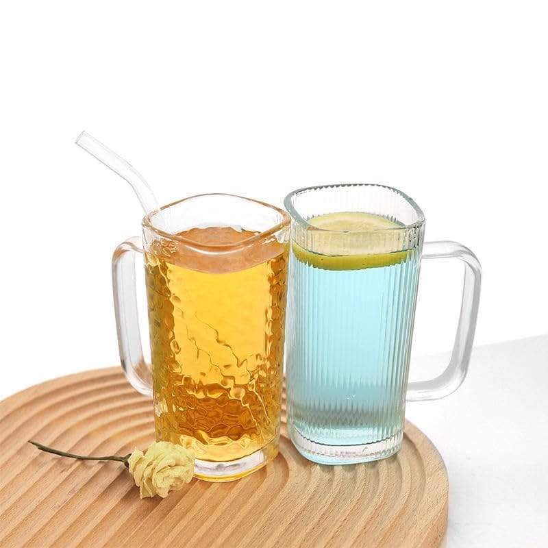 Glass Drinking Tumbler with Lid & Straw, 250 ML, Set of 1, Transparent Square Cup with Handle, Sipper for Juice, Water, Smoothies, Cocktail, Mocktail and Variety of Drinks, Ideal for Man/Women