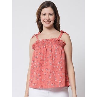 PURYS Women Pink Printed Regular Top